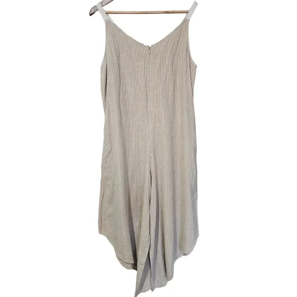 Everlily Stripe Lurex Linen Wide Leg Jumpsuit Khaki Size M - Picture 5 of 7